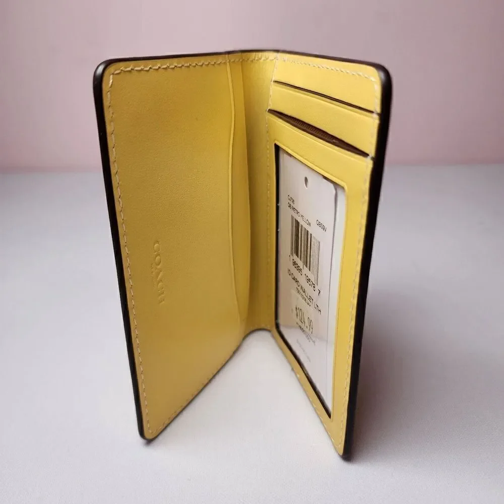 NWT Coach Id License Credit Card Wallet Refined Calf Leather Yellow CJ728